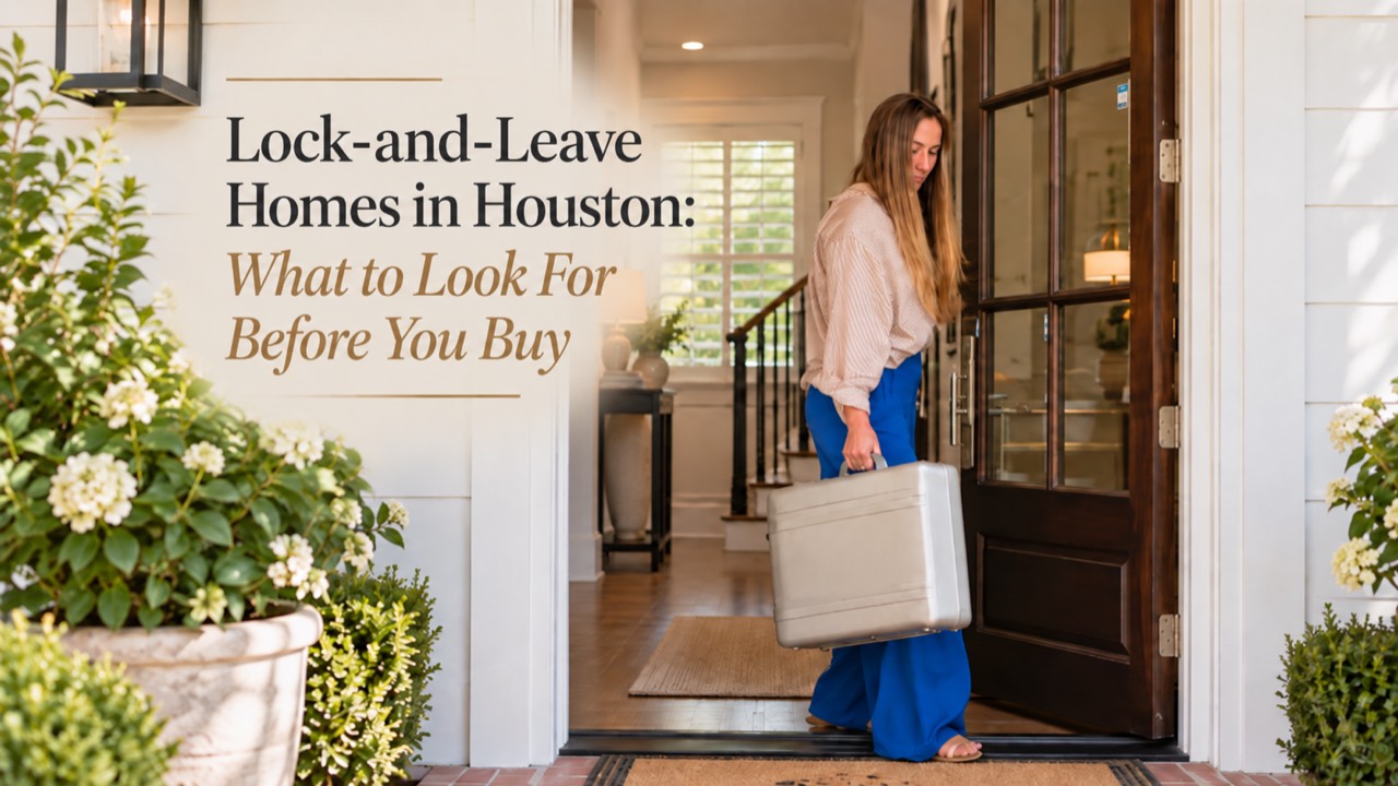 A woman carrying a suitcase through a home's front door.